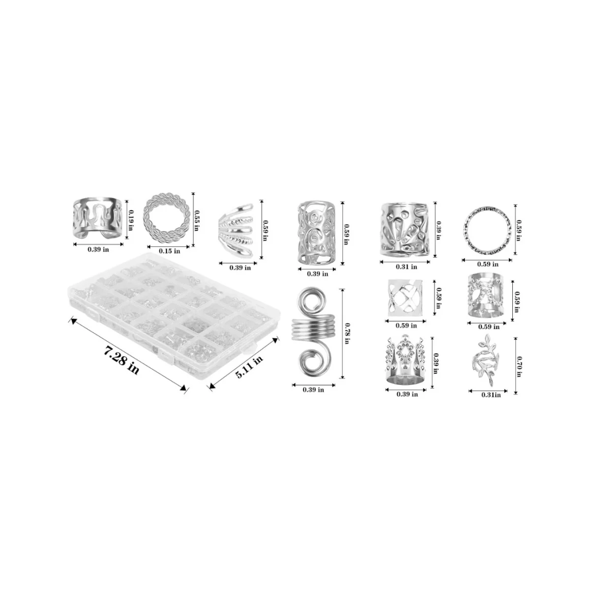 Dreamfix 290Pcs Hair Rings & Bead Jewelry 11 Style Silver - Image 3