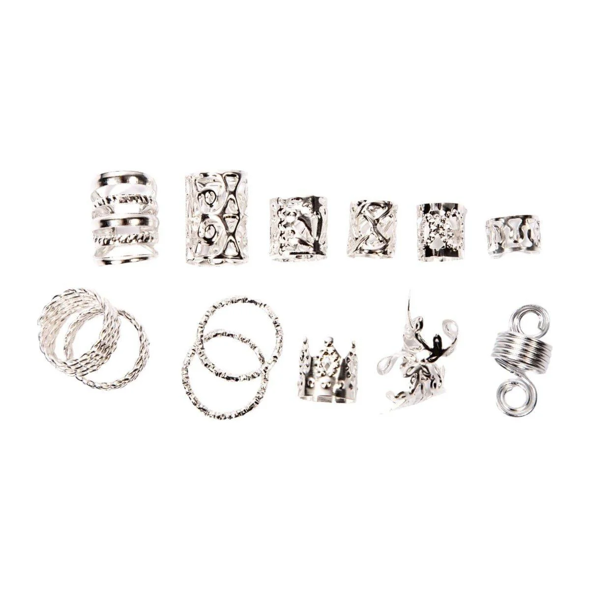 Dreamfix 290Pcs Hair Rings & Bead Jewelry 11 Style Silver - Image 4